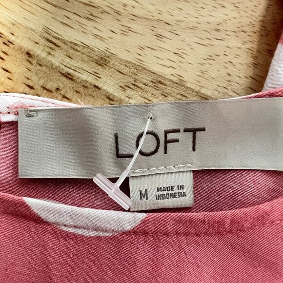 Loft Long Sleeve Polka Dot Shift Dress Pink/White Womens Size Medium Above Knee - Picture 8 of 9